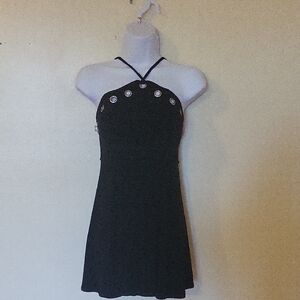 Black Halter Mini Dress with Eyelet Detail